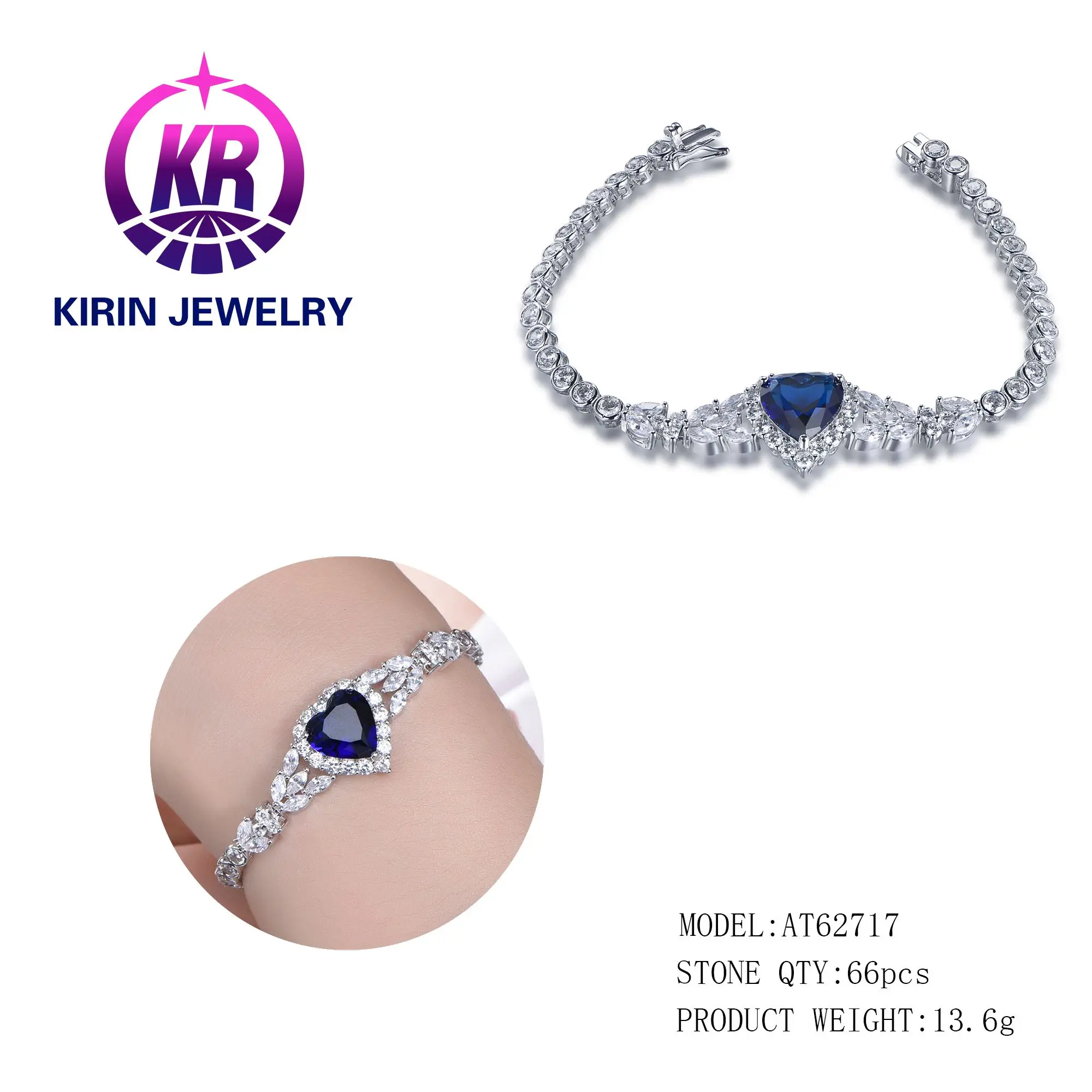 2021 fancy sterling silver bracelet for Women Marquise zircon diamond bracelet heart aquamarine 925 sterling silver bracelet