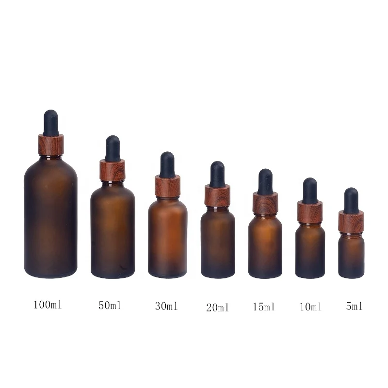 Dropper Glass Bottle 15 ml Frosted Amber Glass Bottles Cosmetic Dropper Bottle with 18 mm Wood Plastic Dropper for Essential Oil