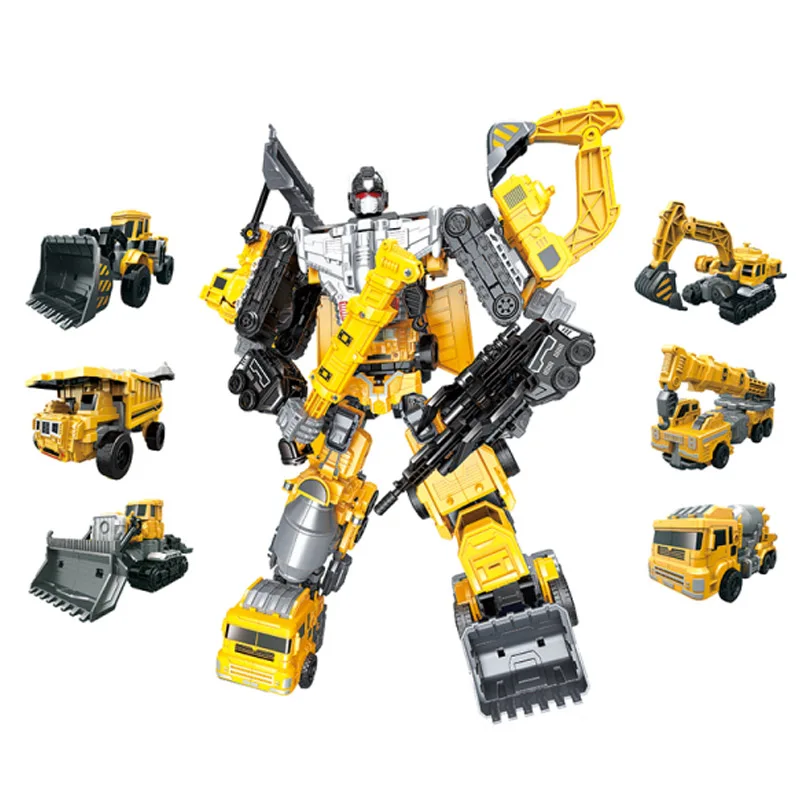 New Kid 6 in 1 Plastic DIY Toy Engineering Bulldozer Truck Deformation Transform Robot Car Toy