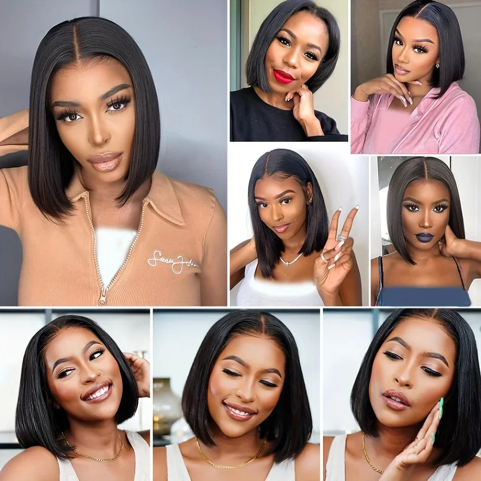 9x6 Lace Closure Wear and Go Glueless Echthaar-Bob-Perücken, vorgezupft, kurz, glatt vorne_voghion.com