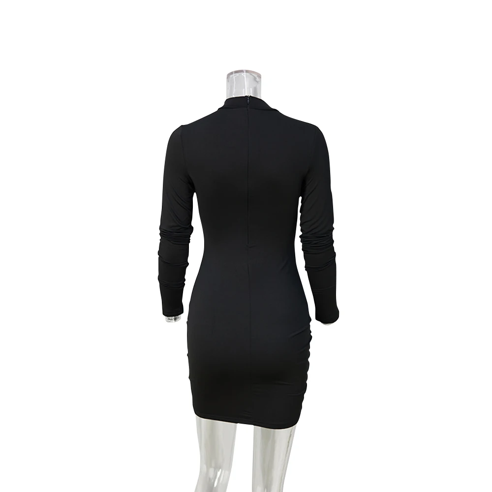 New Design Plus Size Ladies Dress Casual Long Sleeve Ruched Bodycon ...