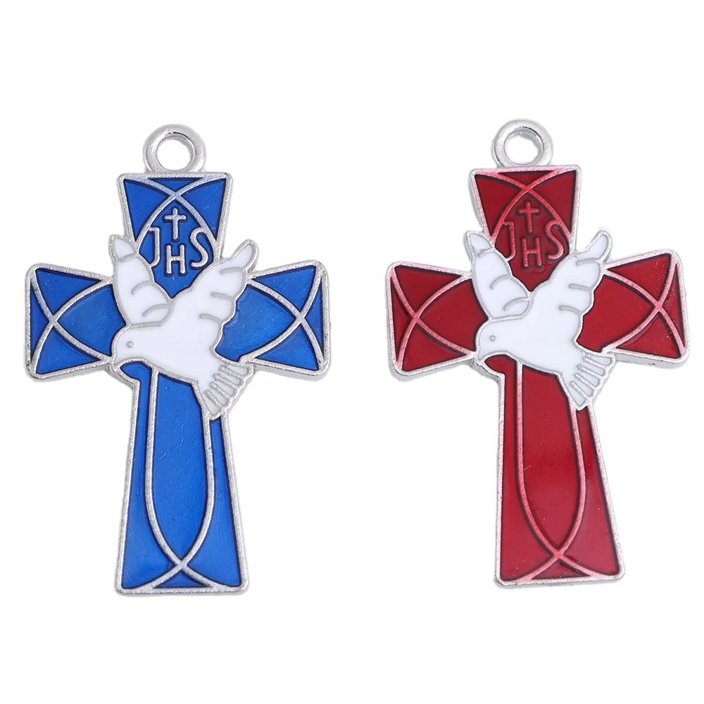 IHS Transparent Enamel Holy Spirit Rosary Dove Confirmation Crucifix Cross Pendant