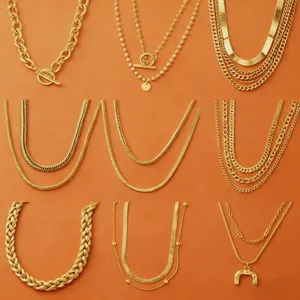 MW New 18k Gold Plated 316l Multi-layer Long Snake Chain Bead Chain Mesh NK Chain Y Stainless Steel Chain Necklace Set Wholesale