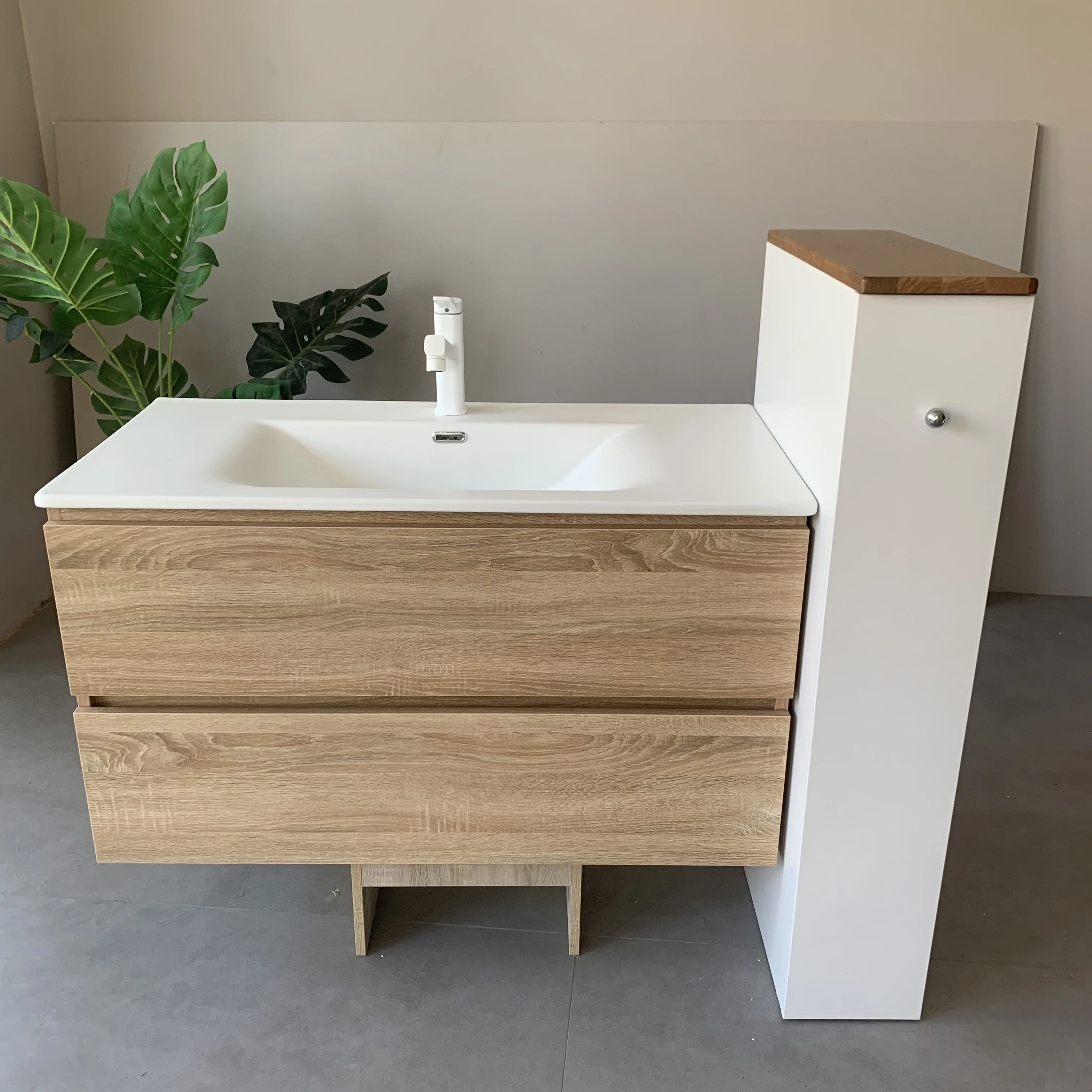 product wooden style matte ceramic basin can be customized wall mounted bathroom cabinet combination washbasin sink-9