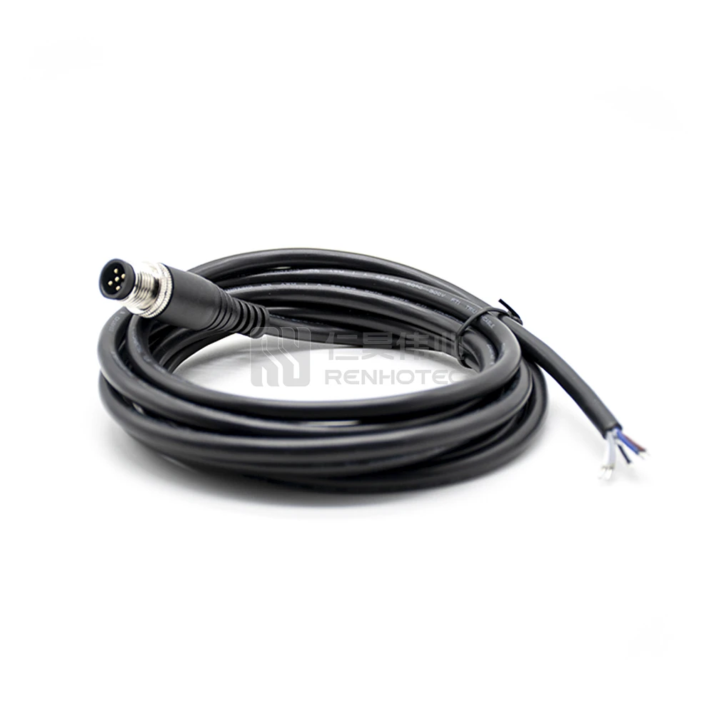 Signal M12 Cable Connector 5 Pin Male Molding Cable Straight Single Ended 1m 2m 5m 10m