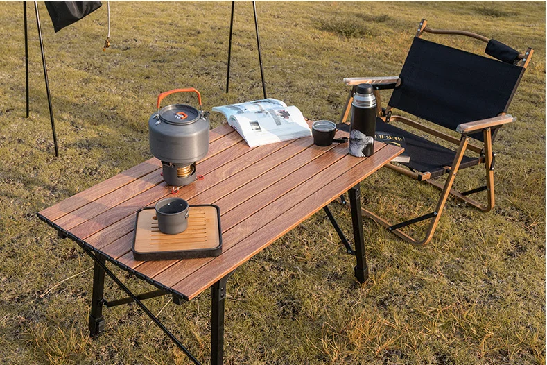 
Переносной Регулируемый складной стол для пикника, алюминиевый стол для отдыха на открытом воздухе, барбекю, путешествий, пешего туризма, из дерева, с сумкой для переноски 