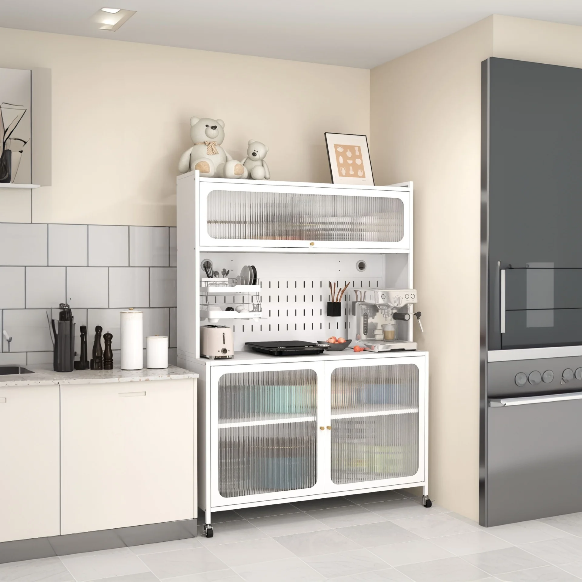 Cabinet de depozitare freestanding pentru bucătărie cu uși, dulap metalic pentru utilizare în locuințe moderne și apartamente