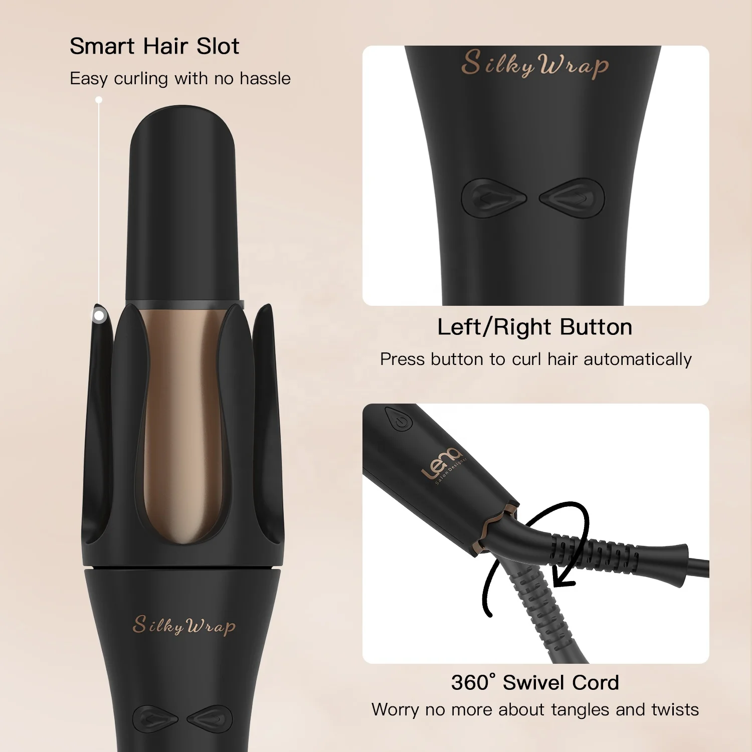 Lena Custom Smart Anti-stuck Ionic Electric Auto Rotating Ceramic Hair Curler Rotatable Automatic Curling Iron Wand