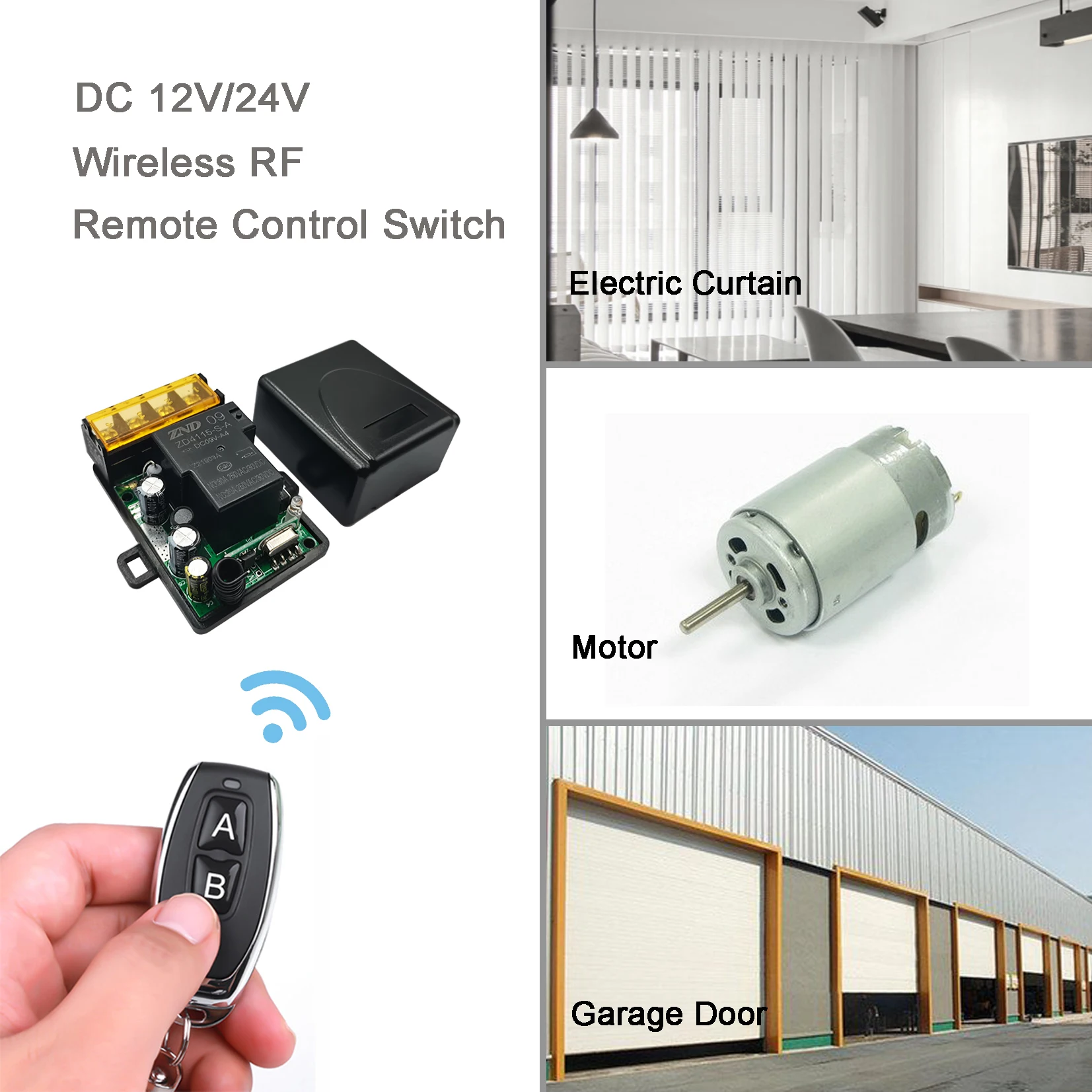 12V 315mhz 30A on off remote control relay switch with 2 water resistant  key fob