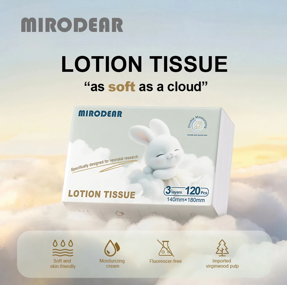 Premium white facial tissue package showing soft texture