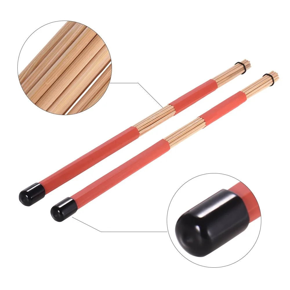 Paire De Balais Tambour Bambou 40cm - Pour Jazz Et Musique Folk (Rouge)