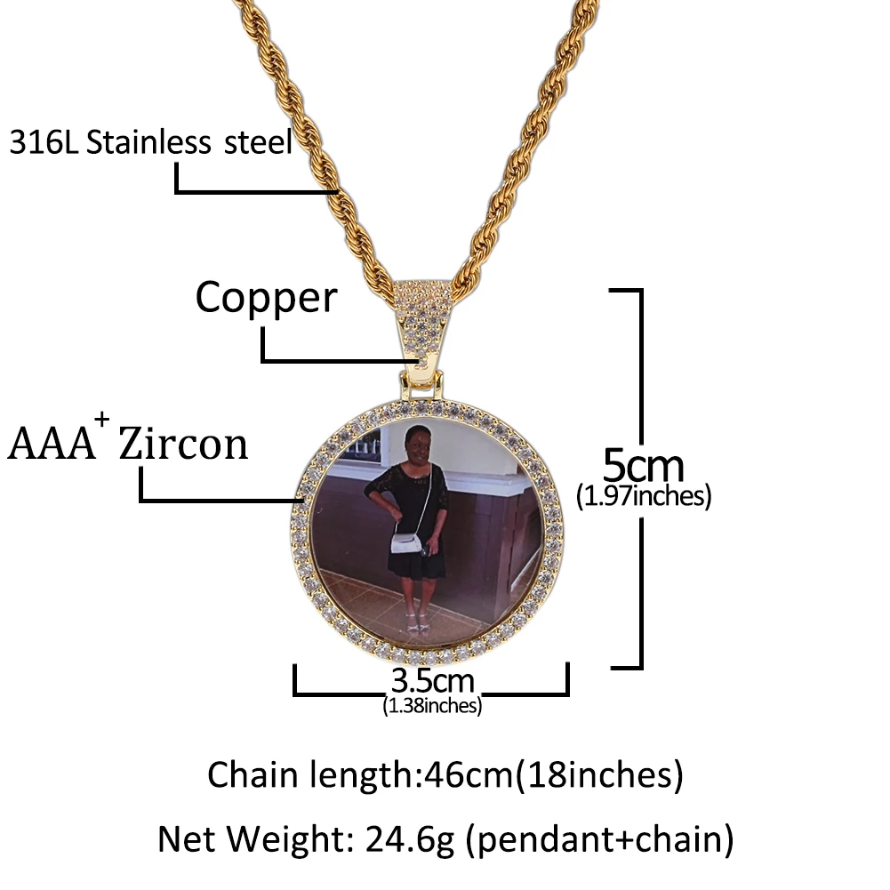 Personalized Round Shape Small Medium Large Size Photo Memory Picture Pendant Free Engraving Memory Necklace