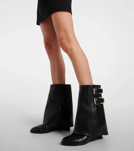 Busy Girl QD12 Women's Elegant Western-Style Ankle Boots Pointed Toe Wedge Heel Belt Buckle High Heel for Autumn Large Size