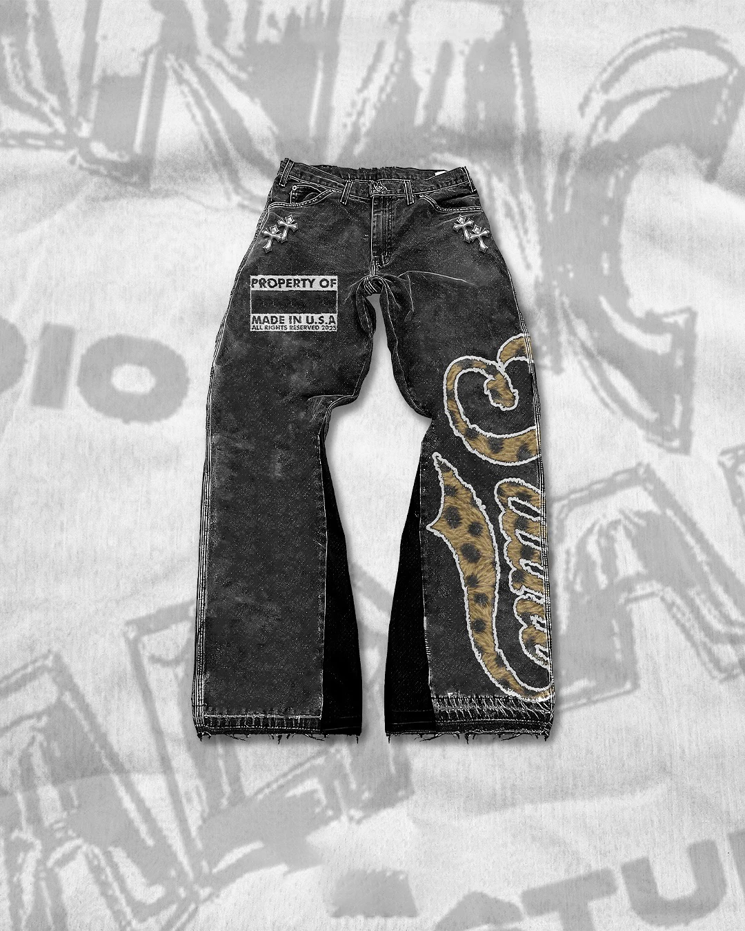 Wholesale Custom Sun Faded Distressed Jeans Denim Jacket Set Streetwear Vintage Embroidery Animal Skin Denim Jacket for Men gallery 3