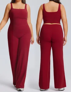 New 2-Piece Yoga Set Breathable Quick Dry Shockproof Sports Halter Tank Top Solid High Waist Leggings Plus Size Fitness Set