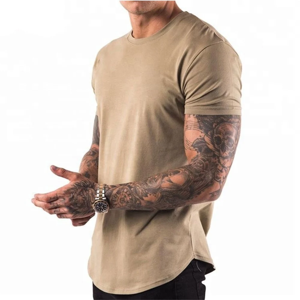 JL0801C Wholesale 95% Cotton 5% Spandex Scalloped Hem Slim Fit Screen Print Your Gym Fitness Men T Shirt