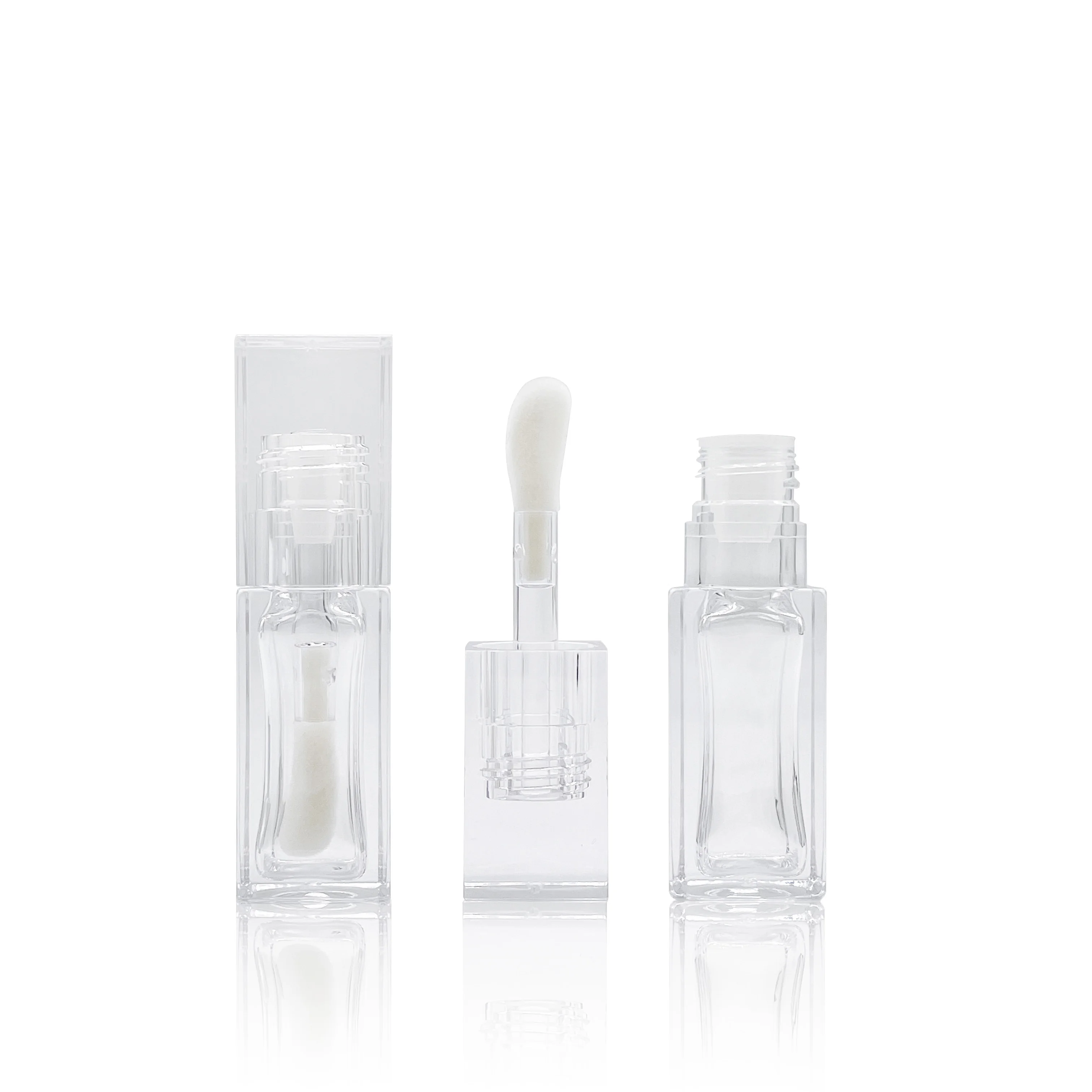 Highly transparent 5.5ml pet plastic lip gloss tube big brush square liquid lip stick container