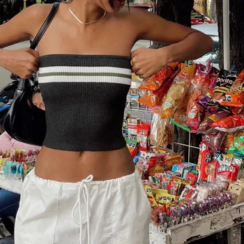 2025 Summer New Arrival European American Style Casual Short Knitted Tube Tops for Women Sexy Ins Chest-Wrapped Design