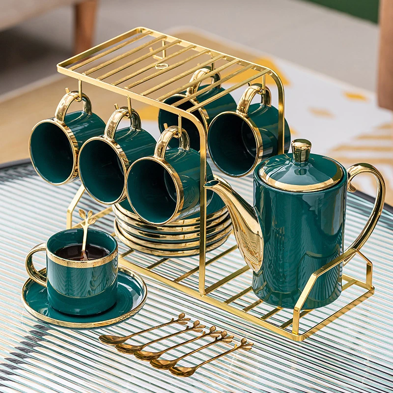 Luxury Drinkware Golden Handle Espresso Coffee Tea Ceramic Cup with Stand