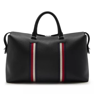 Custom Logo Black Pebble Leather Men's Zipper Travel Duffel Weekender Overnight Bag for Men