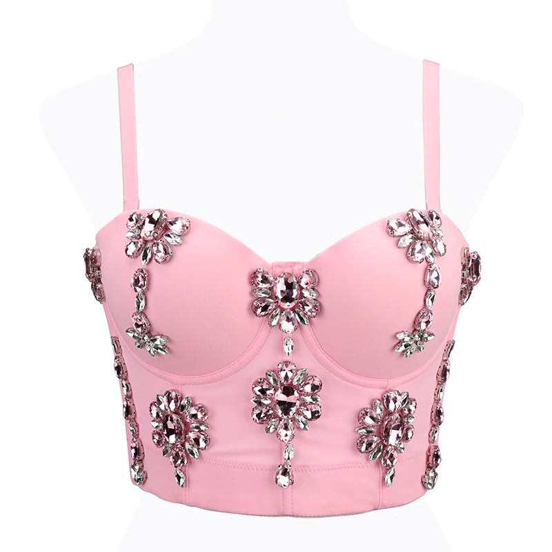 Ready to Ship Short Style Corset Jewellery Decor Big Boob Tube Top Body Shaper Bustier Top Night Club Wear