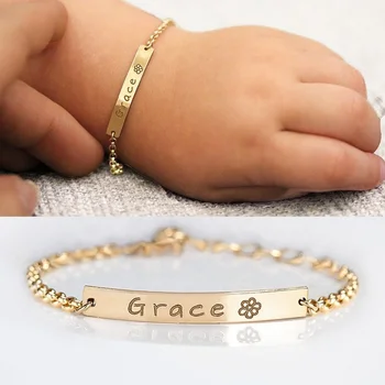 Personalized Kids Nameplate Charm Bracelet Bangle Custom Adjustable Stainless Steel Name Letter Bar Bracelet