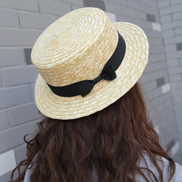 China Supplier Cheap Straw Boater Hat Sailor Skimmer With Black Band