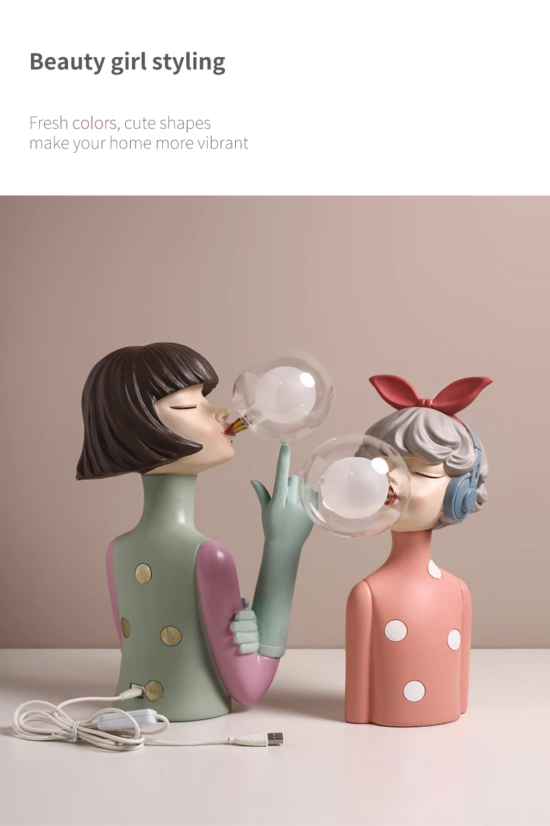 Nordic Bubble Girl Creative LED Table Lamp Fashion Resin Figure Sculpture Desktop Decoration Girl Bedroom Night Light Home Deco