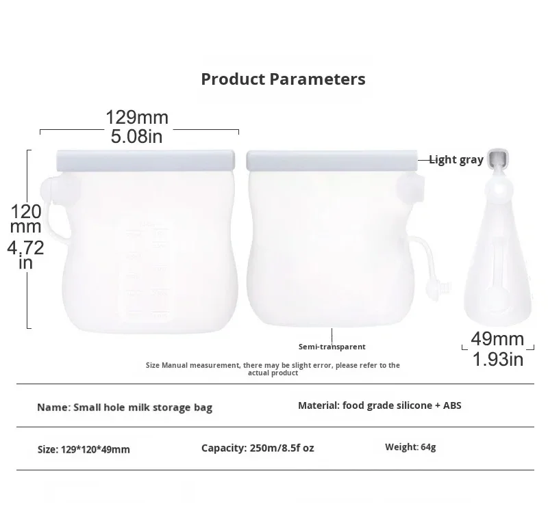 250ml Manual Silicone Breast Milk Storage Bag with Handle PVC Free Reusable Baby Food Storage details