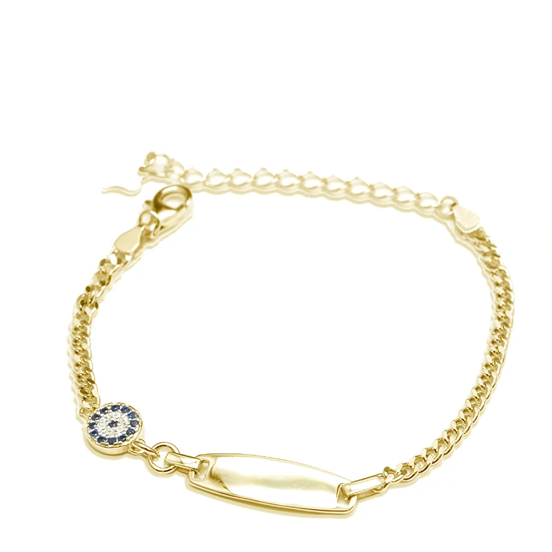 Simple Blank Rectangular Bracelet 925 Sterling Silver Zircon Cuban Chain Blue Eyes Bracelet for Women