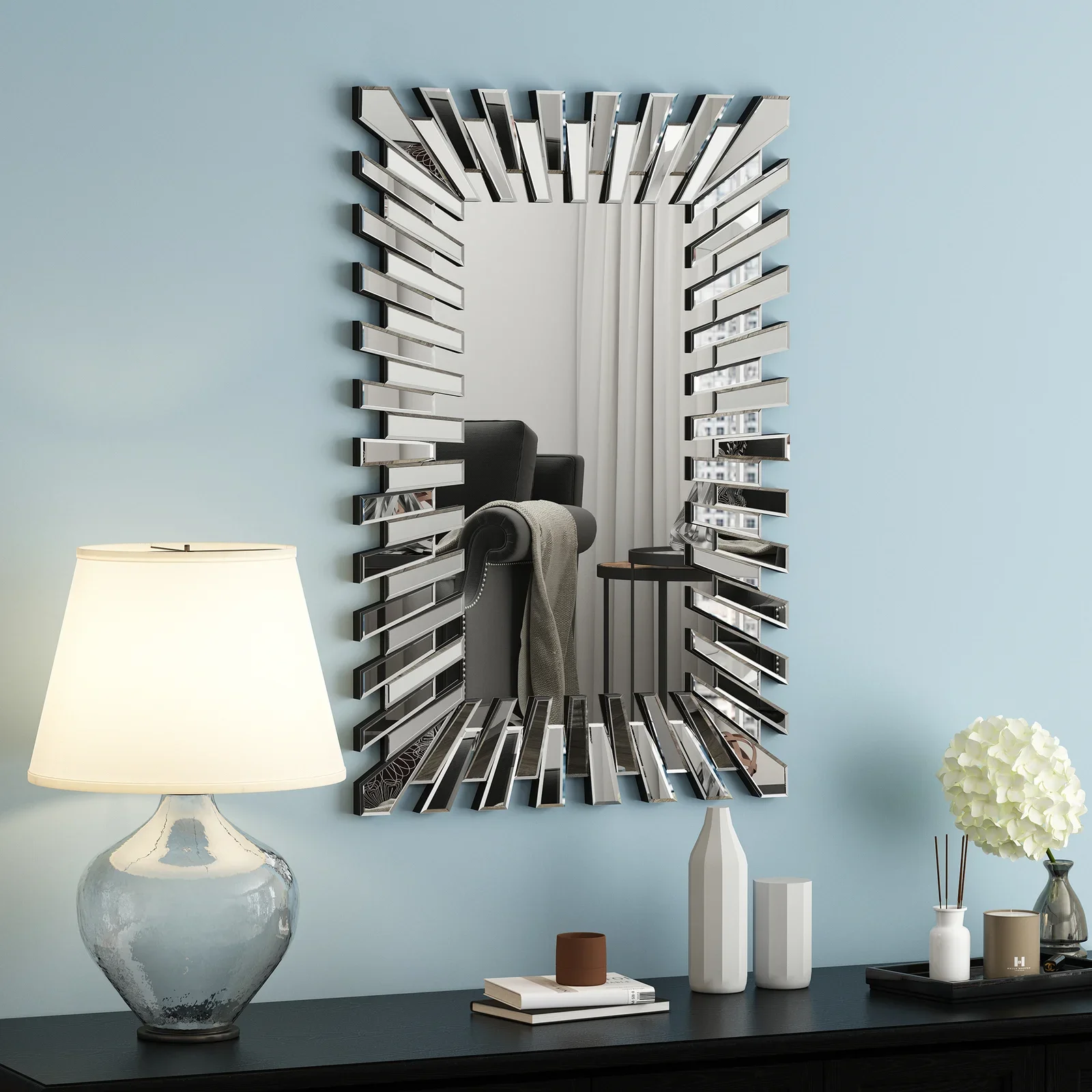 Modern Hanging Mirror Rectangle Glass Wall Mirror 3d Design Beveling