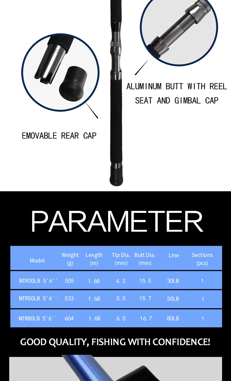 Tuna Rods 130 Factory Wholesale Heavy-duty GT & Tuna & Shark Trolling Rods 30~130 ...