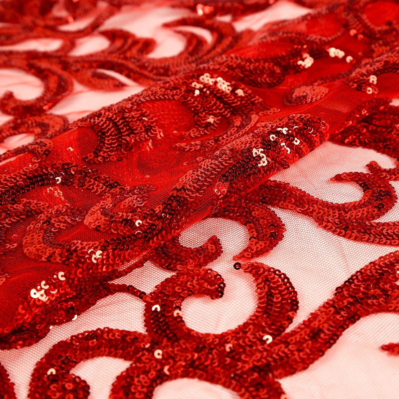 New Year Red Ombre Sequin Evening Dress Fabric Embroidered Lace Pattern  Mesh for Weddings Plain Style for Boys and Girls