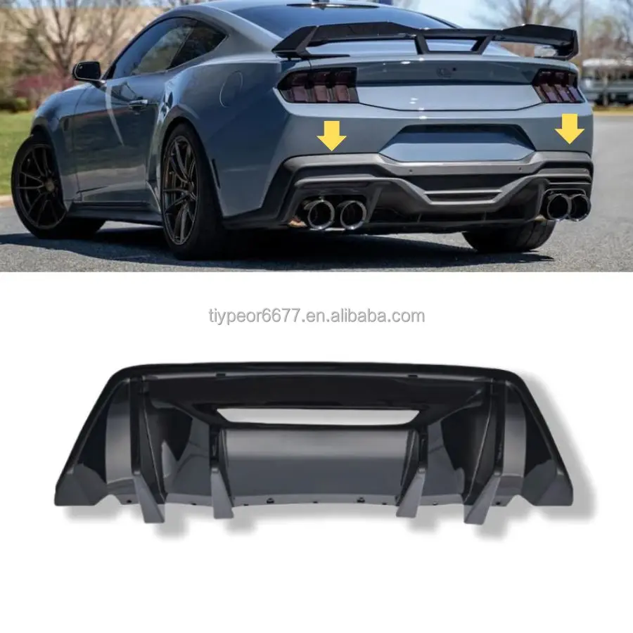 product tiypeor diffuser bodykit for ford mustang 2024   2025 glossy black rear bumper diffuser lip abs replacement accessories-3