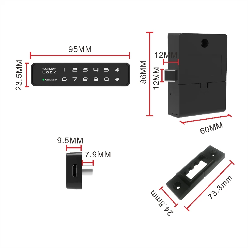 QIDOTS Touch Screen Digital Keypad Electronic Code Locker Cabinet Lock for Office Gym Fitness Club School Hospital with E Key