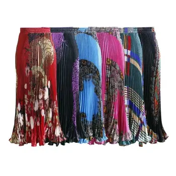 Wholesale spring and autumn print shiny fishtail skirt with large hem skirt