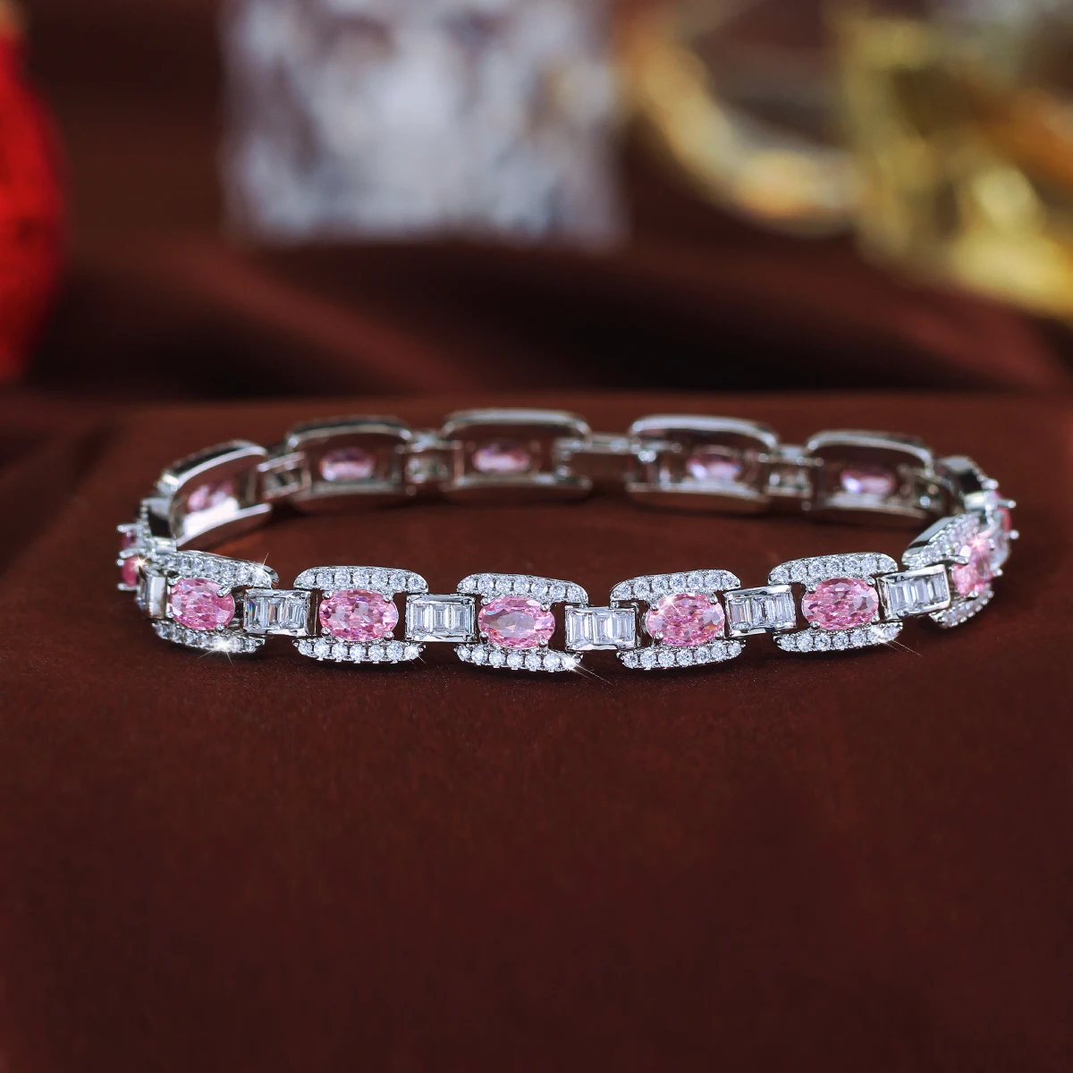 Luxury Pink CZ Bracelets - Elegant Cuban Chain Links