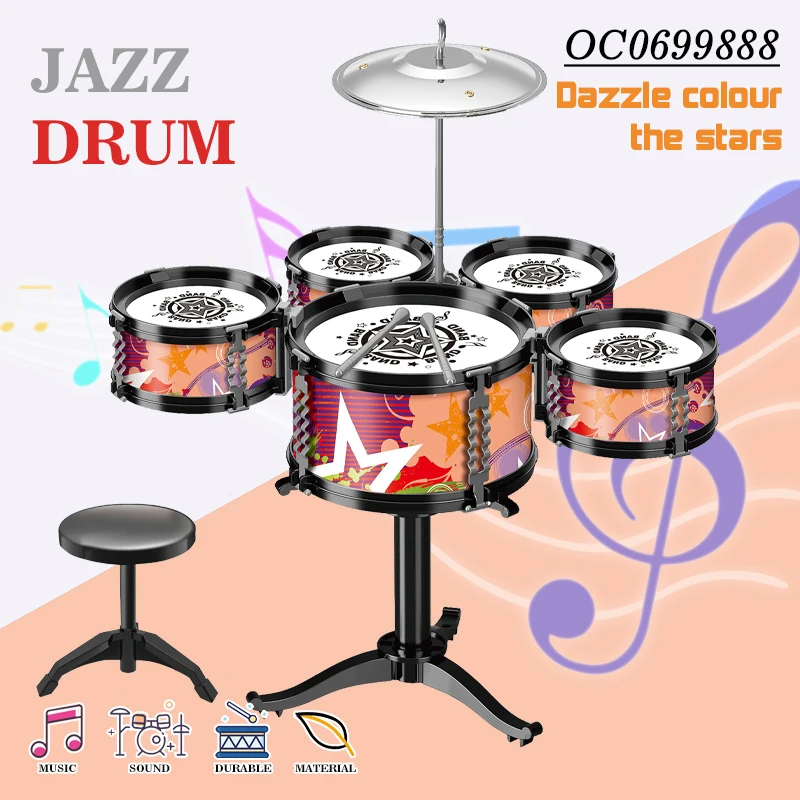 Jazz Drum Set for Musical Instruments Kids Professional Non Toxic with Chair