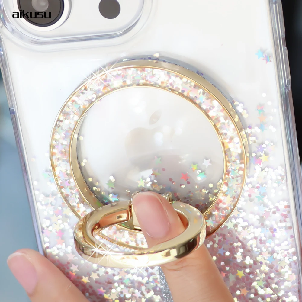 Customized Gold Personalized Universal Mobile Phone Ring Glitter Magnetic Phone Ring Holder for Iphone Grip Kickstand