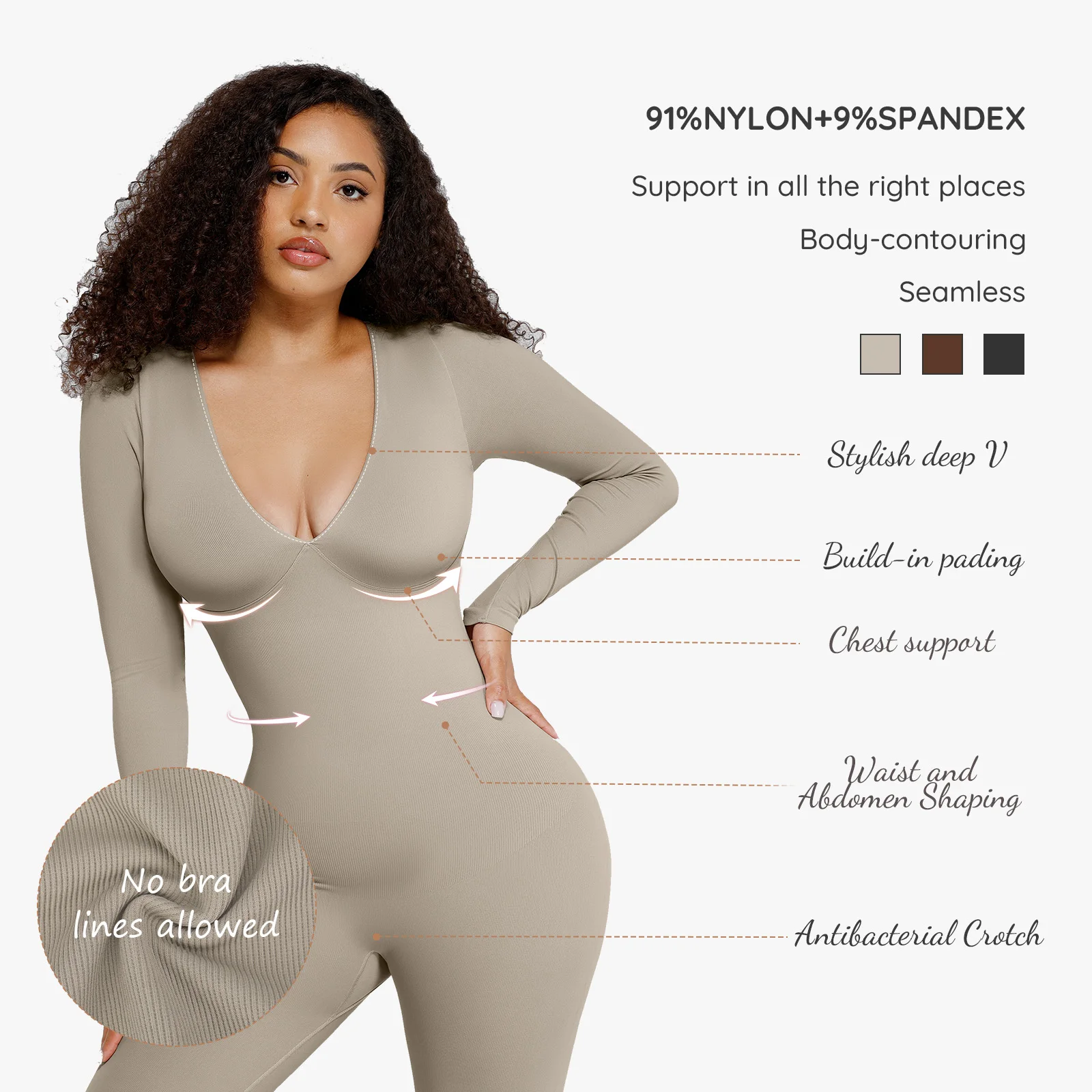 Wholesale Female Catsuit Rompers Seamless Deep V Tummy Control Waist Cinching Jumpsuit Plus Size Casual Style for Women