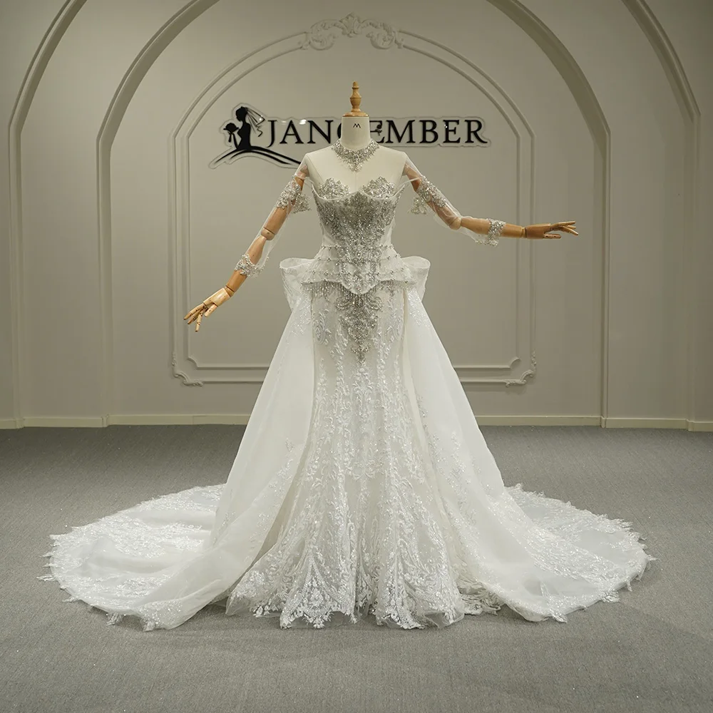 ivory fishtail wedding dress Gt26048 Bridal Mermaid Gowns Lace Detachable Train Brush Tail Sexy White Jancember corset fishtail wedding dress