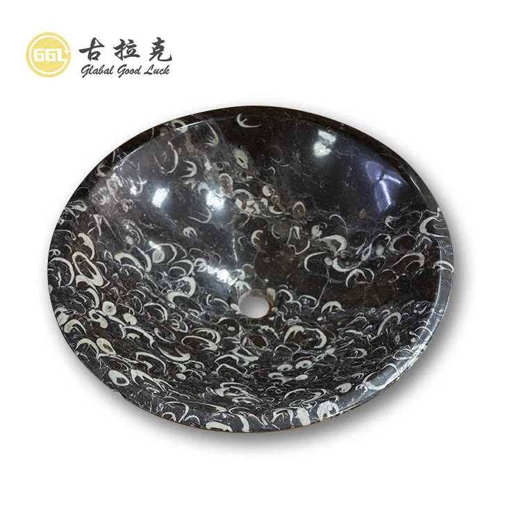 Nature Marble Stone One Hole Bathroom Sinks Surface Polish Round Carved Marble Basin Sink