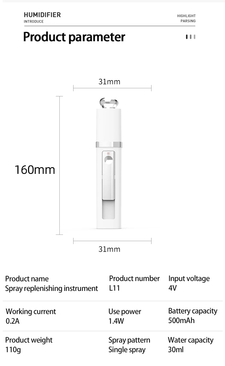 High hydration personal mini facial atomizer nano spray face vaporization facial steamer small water replenisher