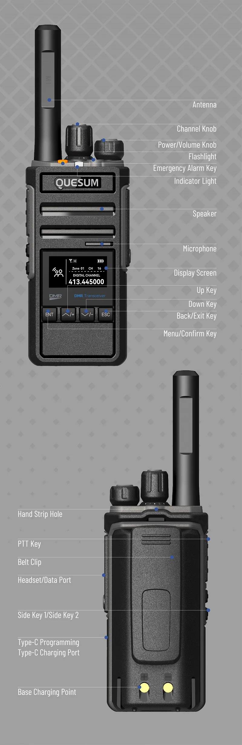 QUANSHENG New MX500 DMR Digital Walkie Talkie CCC Certification 5W Two Way Radio OLED HD Display