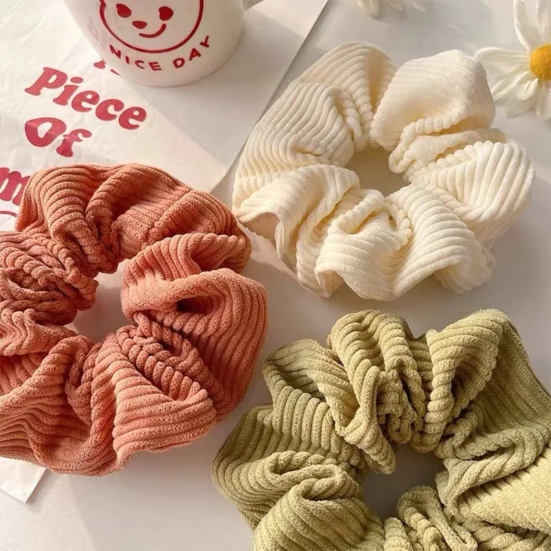 Winter Soft Simple Elastic Large Band Hair Ties Fabric Corduroy