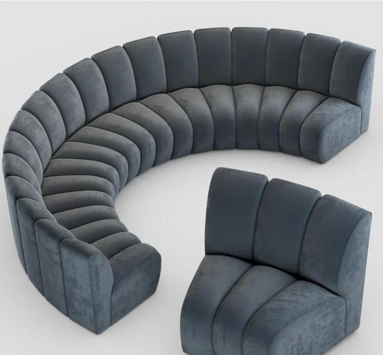 Nordic Modern Velvet Tufted Circular Arc Curvedsofa Restaurant