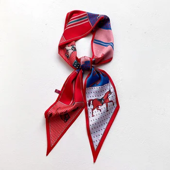 2025 Women'S Small Polyester Silk Scarf Logo New Fashion Brand Head Scarf Long Tight Ribbon Used for Bag Dot Solid Plaid