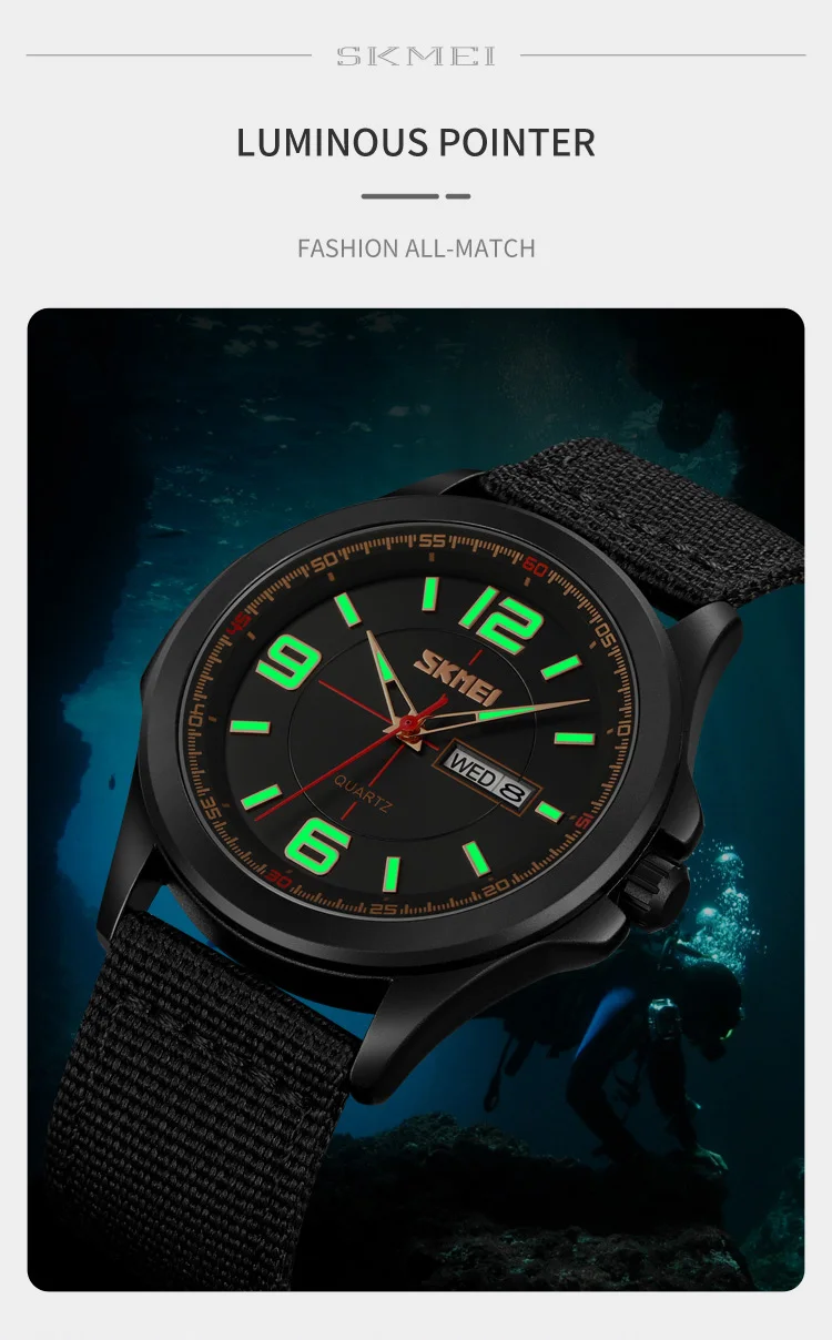 Мужские кварцевые часы с нейлоновым ремешком, 9315