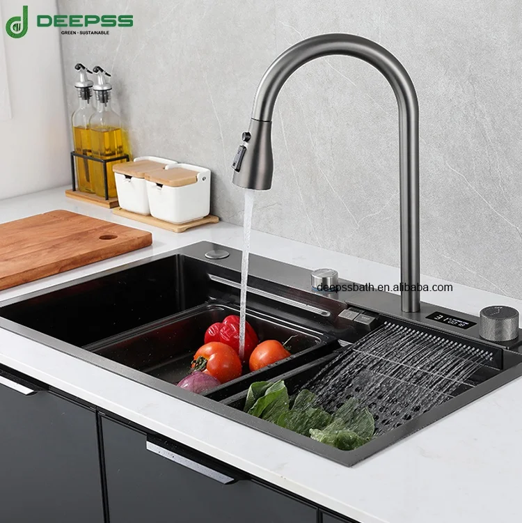 Deepss роскошный водопадный распылитель пружинный смеситель с одной ручкой Матовый кран Набор смесителей для кухонной