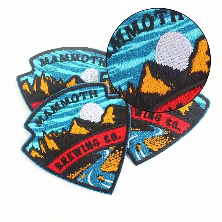 Fabric Embroidered Badges Wholesale Design Custom Mountain Logo Embroidery Applique Clothing Patches